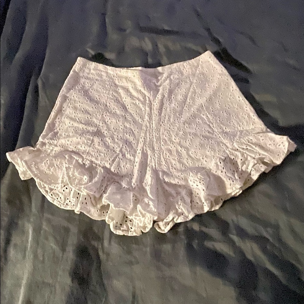 Eyelet Ruffle High-Waisted Shorts